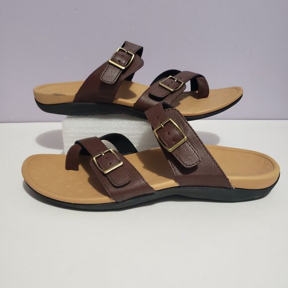 My Soft Sz 10 Brown Sandals Faux Leather Slip On Women's - Picture 2 of 9